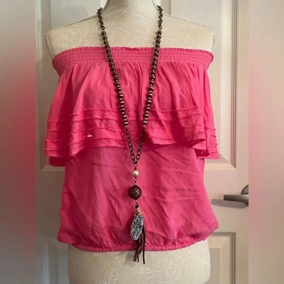 🌸On‎ The Road Pink Strapless Ruffle Top - Picture 8 of 10